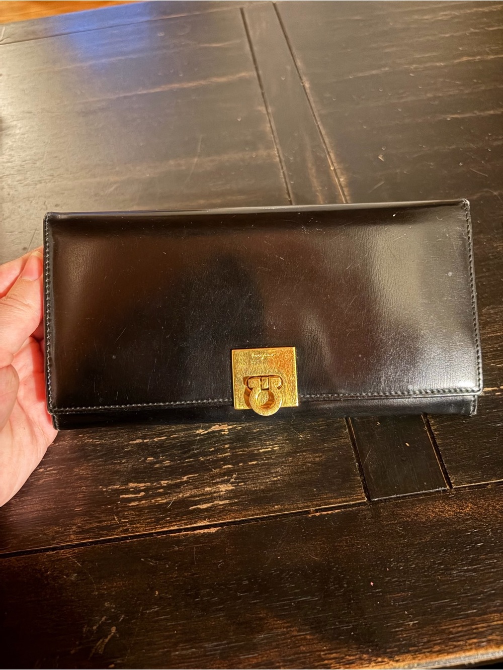 Black Ferragamo Gancini Long Wallet
